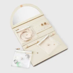 Textured Lemon Travel Folio With Mirror - A New Day™ Brown: Jewelry Storage, 18+ Age, 9" Width