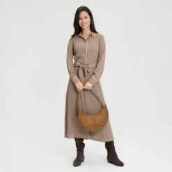 Women's Long Sleeve Midi Shirtdress - A New Day™ Taupe -A New Day GUEST 10472951 81e5 4ee7 94a5 f94b18324abc