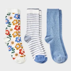 Women's Floral 3pk Crew Socks - A New Day™ Ivory/Blue/Gray 4-10: Tagless, Smooth Toe Seams 7 Women's Floral 3pk Crew Socks - A New Day™ Ivory/Blue/Gray 4-10: Tagless, Smooth Toe Seams -A New Day GUEST 1182bc73 de29 4f47 befe 8600e52a1e1f