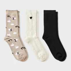Women's Swans & Bows Scallop Cuff 3pk Crew Socks - A New Day™ Taupe/Black/Ivory 4-10 -A New Day GUEST 15b0da40 753e 495a a671 c037ad224ceb