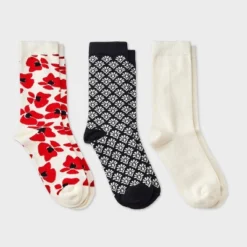 Women's Modern Floral & Geometric Print 3pk Crew Socks - A New Day™ Red/Ivory/Black 4-10 -A New Day GUEST 18b130f3 d76b 42b4 b0d1 33766f5c82b7