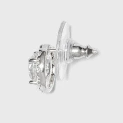 Women's Sterling Silver Cubic Zirconia Round Halo Button Stud Earrings - A New Day™ Silver/Clear