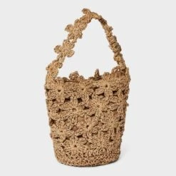Straw Mini Floral Bucket Bag - A New Day™ Beige: Woven Paper Straw, Magnetic Closure, Structured Design -A New Day GUEST 1eede511 7bb9 4f0b 804f c03c38118c0d