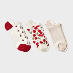 Women's Cherries 3pk Low Cut Socks - A New Day™ Ivory/Red 4-10 -A New Day GUEST 24f8dc8f 9882 4bbf 98f6 e69d1c4f1f71