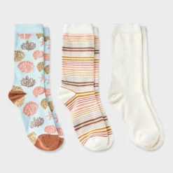 Women's Coastal 3pk Crew Socks - A New Day™ Aqua/Ivory/Coral 4-10: Tagless, Smooth Toe Seams, Lightweight Knit -A New Day GUEST 25250be6 88b5 4fe4 93bd f3279bc667b2