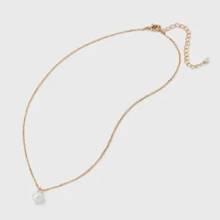 Glass Pearl Pendant With Cubic Zirconia Chain Necklace - A New Day™ Gold: Singapore Style, Lobster Claw Clasp, Steel & Brass -A New Day GUEST 2560a9d3 d44e 48d6 8fd6 b3e3bce1633c