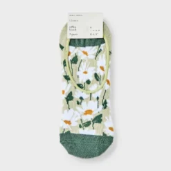 Women's Daisy 3pk Liner Socks - A New Day™ Green/Heather Gray/White 4-10: Cotton Blend, Seamless Toe, Hidden Gel Heel Grip