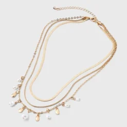 Pearl Charm Multi-Strand Necklace - A New Day™ - Gold/Ivory: Nickel-Free Metal, Lobster Claw Clasp, 16" Length -A New Day GUEST 2705582c f682 496c 8dc8 22f25dd5f528