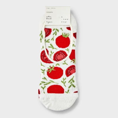 Women's Tomatoes 3pk Liner Socks - A New Day™ Red/Ivory/Heather Gray 4-10: Seamless Toe, Nonslip Grippers 3 Women's Tomatoes 3pk Liner Socks - A New Day™ Red/Ivory/Heather Gray 4-10: Seamless Toe, Nonslip Grippers