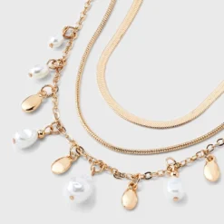 Pearl Charm Multi-Strand Necklace - A New Day™ - Gold/Ivory: Nickel-Free Metal, Lobster Claw Clasp, 16" Length -A New Day GUEST 2bf0ca8b f934 4528 a79f 623d67123ef1