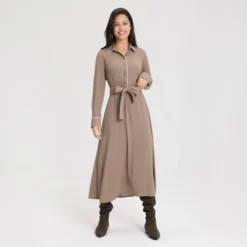 Women's Long Sleeve Midi Shirtdress - A New Day™ Taupe -A New Day GUEST 2c6c2dbe 67b8 43b5 be3b d1812b24b7d0