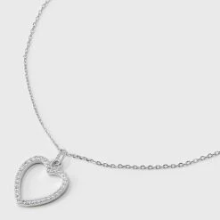 Sterling Silver Open Heart Cubic Zirconia Necklace - A New Day™: Spring Ring Clasp, 16" Pendant -A New Day GUEST 2f0cab75 09ae 4857 adb4 e3c9bc32c2a9