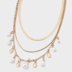 Pearl Charm Multi-Strand Necklace - A New Day™ - Gold/Ivory: Nickel-Free Metal, Lobster Claw Clasp, 16" Length -A New Day GUEST 2fcf122e f082 457a 9ca7 a0faa6b115c2