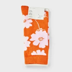 Women's Floral 3pk Crew Socks - A New Day™ Orange/Pink/Ivory 4-10: Tagless, Smooth Toe Seams