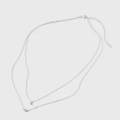 Silver Plated Cubic Zirconia Station Layered Necklace - A New Day™ Silver: Lobster Claw Clasp, 16-19" Length -A New Day GUEST 36dabf4a 510c 4979 a825 bbcf1a6bebc8