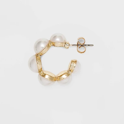 Mini Pearl Hoop Earrings - A New Day™ Gold: Nickel-Free Metal, Post Closure, 1.1" Length, Pearl Stone Type 4 Mini Pearl Hoop Earrings - A New Day™ Gold: Nickel-Free Metal, Post Closure, 1.1" Length, Pearl Stone Type - Image 2