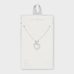 Sterling Silver Open Heart Cubic Zirconia Necklace - A New Day™: Spring Ring Clasp, 16" Pendant -A New Day GUEST 494144d2 8259 4bce b454 9ae18c0022b0