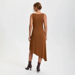 Women's Asymmetrical Knit Midi Sheath Dress - A New Day™ Brown