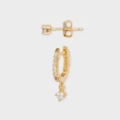 14k Gold Plated Cubic Zirconia Studs Hoop Earring Set 2pc - A New Day™ Gold: Nickel-Free, 14K Gold Over Brass