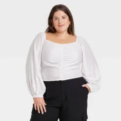 Women's Long Balloon Sleeve Slim Fit Ruched Front Top - A New Day™ -A New Day GUEST 531d9799 9625 4d2d a747 8b68d3fac3e4