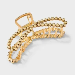Metal Round Studded Loop Hair Claw Clip - A New Day™ Gold