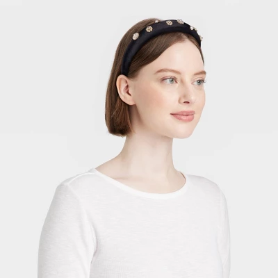 Satin Pearl And Stone Embellishment Padded Headband - A New Day™ Black 3 Satin Pearl And Stone Embellishment Padded Headband - A New Day™ Black