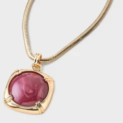 Stone Pendant Chain Necklace - A New Day™ Gold/Burgundy -A New Day GUEST 71193702 3e38 47ed 9e1b 0678796c81b4