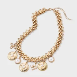 Pearl Charm And Coin Multilink Chain Necklace - A New Day™ Gold -A New Day GUEST 7647be93 4ff8 4cb3 b123 d19c945a7935