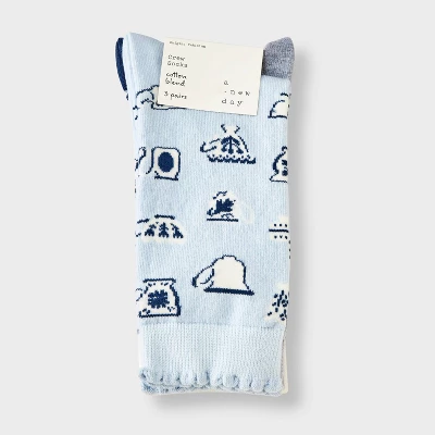 Women's Teacups Scallop Cuff 3pk Crew Socks - A New Day™ Blue/Heather Gray/Navy 4-10 3 Women's Teacups Scallop Cuff 3pk Crew Socks - A New Day™ Blue/Heather Gray/Navy 4-10