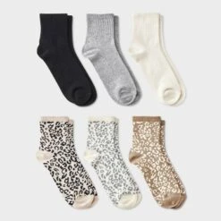 Women's Leopard & Solid Ribbed 6pk Ankle Socks - A New Day™ Black/Gray/Ivory 4-10 -A New Day GUEST 811ccd2d 4c67 43a8 b872 99d1e74c4b7e