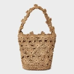 Straw Mini Floral Bucket Bag - A New Day™ Beige: Woven Paper Straw, Magnetic Closure, Structured Design -A New Day GUEST 8410d867 5676 43f8 8178 5605b6cbb53d