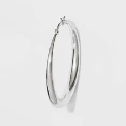 Silver Plated Graduated Hoop Earrings 50mm - A New Day™ Silver