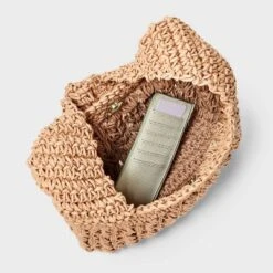 Straw Tie-Top Shoulder Bag - A New Day™ Light Brown: Woven Paper, Structured Handbag, Adjustable Strap -A New Day GUEST 9479f970 0c47 483b 9e33 bbae7bc58839