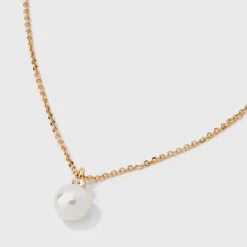 Glass Pearl Pendant With Cubic Zirconia Chain Necklace - A New Day™ Gold: Singapore Style, Lobster Claw Clasp, Steel & Brass -A New Day GUEST 9a4e5ba0 c885 4b88 b007 cd66c1012d9c