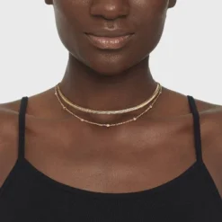 Herringbone And Ball Chain Necklace 2pc - A New Day™ Metallic Gold