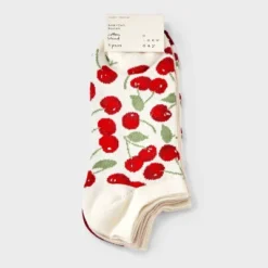 Women's Cherries 3pk Low Cut Socks - A New Day™ Ivory/Red 4-10