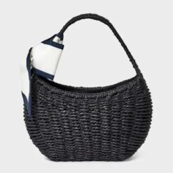 Straw Mini Bag With Bow - A New Day™ Black: Woven Paper Straw, Structured Shoulder Handbag, Single Handle, Solid Pattern -A New Day GUEST b6597a56 5f6a 4731 9b26 95226754516f