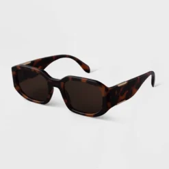 Women's Tortoise Shell Print Angular Rectangle Sunglasses - A New Day™ Brown