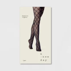 Women's Bias Plaid Tights - A New Day™ Black