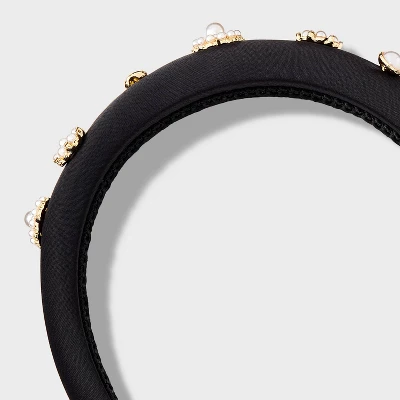 Satin Pearl And Stone Embellishment Padded Headband - A New Day™ Black 4 Satin Pearl And Stone Embellishment Padded Headband - A New Day™ Black - Image 2