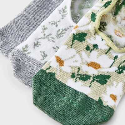 Women's Daisy 3pk Liner Socks - A New Day™ Green/Heather Gray/White 4-10: Cotton Blend, Seamless Toe, Hidden Gel Heel Grip 4 Women's Daisy 3pk Liner Socks - A New Day™ Green/Heather Gray/White 4-10: Cotton Blend, Seamless Toe, Hidden Gel Heel Grip - Image 2