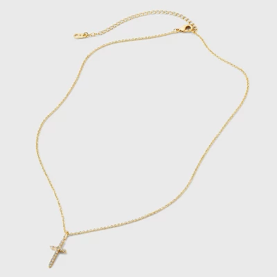 14K Gold Plated Cubic Zirconia Cross Pendant Necklace - A New Day™: Brass, Lobster Claw Clasp, 16" Length 4 14K Gold Plated Cubic Zirconia Cross Pendant Necklace - A New Day™: Brass, Lobster Claw Clasp, 16" Length - Image 2