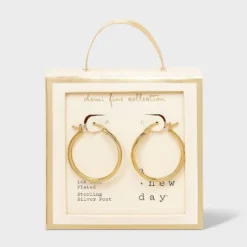 14k Gold Plated Cubic Zirconia Brass Polished Click Top Hoop Earrings - A New Day™ Gold: Sterling Silver, Nickel-Free, 1.036" Length -A New Day GUEST cd3fd6b8 8c78 46b2 8f4d d7f93047ca51