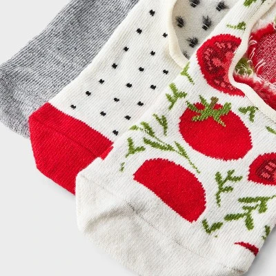 Women's Tomatoes 3pk Liner Socks - A New Day™ Red/Ivory/Heather Gray 4-10: Seamless Toe, Nonslip Grippers 4 Women's Tomatoes 3pk Liner Socks - A New Day™ Red/Ivory/Heather Gray 4-10: Seamless Toe, Nonslip Grippers - Image 2
