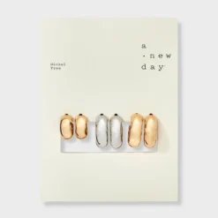 Rhodium Classic Hoop Earring Set 3pc - A New Day™ Gold -A New Day GUEST d5d7ffa2 0b57 4bc3 bb66 11429c77bdfc