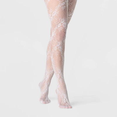 Women's Floral Net Tights - A New Day™ White 4 Women's Floral Net Tights - A New Day™ White - Image 2
