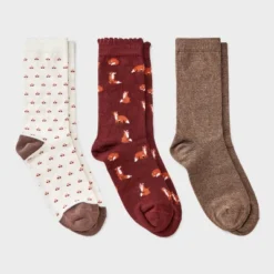 Women's Foxes Scallop Cuff 3pk Crew Socks - A New Day™ Burgundy/Brown Heather/Ivory 4-10 -A New Day GUEST d62ab469 38f9 422c 866d 4d7726ed0895