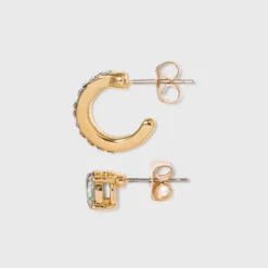 Crystal Mini Cuffs Hoops And Stud Earring Set 8pc - A New Day™ Gold