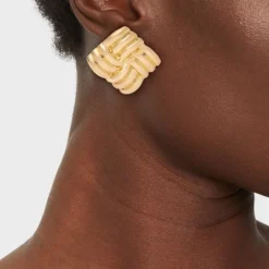 Woven Ribbed Square Post Earrings - A New Day™ Gold
