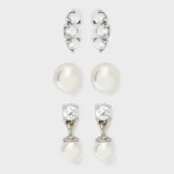 Sterling Silver Pearl Dangle Stud Earring Set 3pc - A New Day™ Silver -A New Day GUEST eba53914 3d17 47f5 a3cc d1d8f320d371